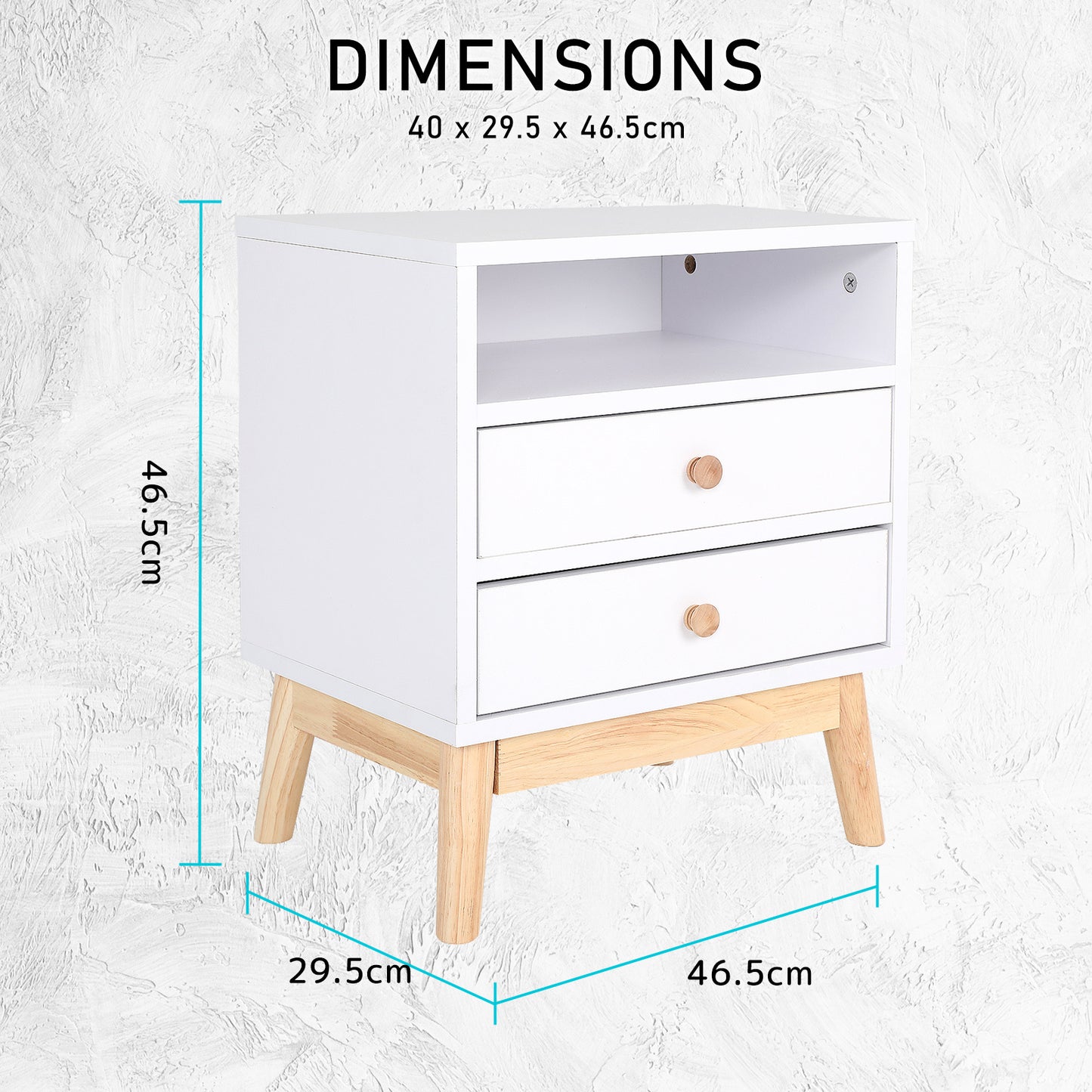 Bedside Table Side Storage Cabinet Nightstand Bedroom 2 Drawer ANYA - WHITE - TRENDZ