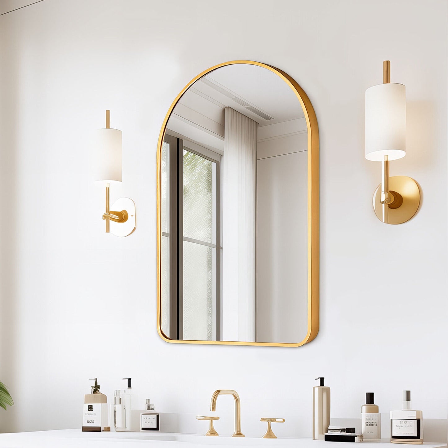 Wall Arch Mirror Arc Aluminum Frame Bathroom 50x80cm GOLD - TRENDZ