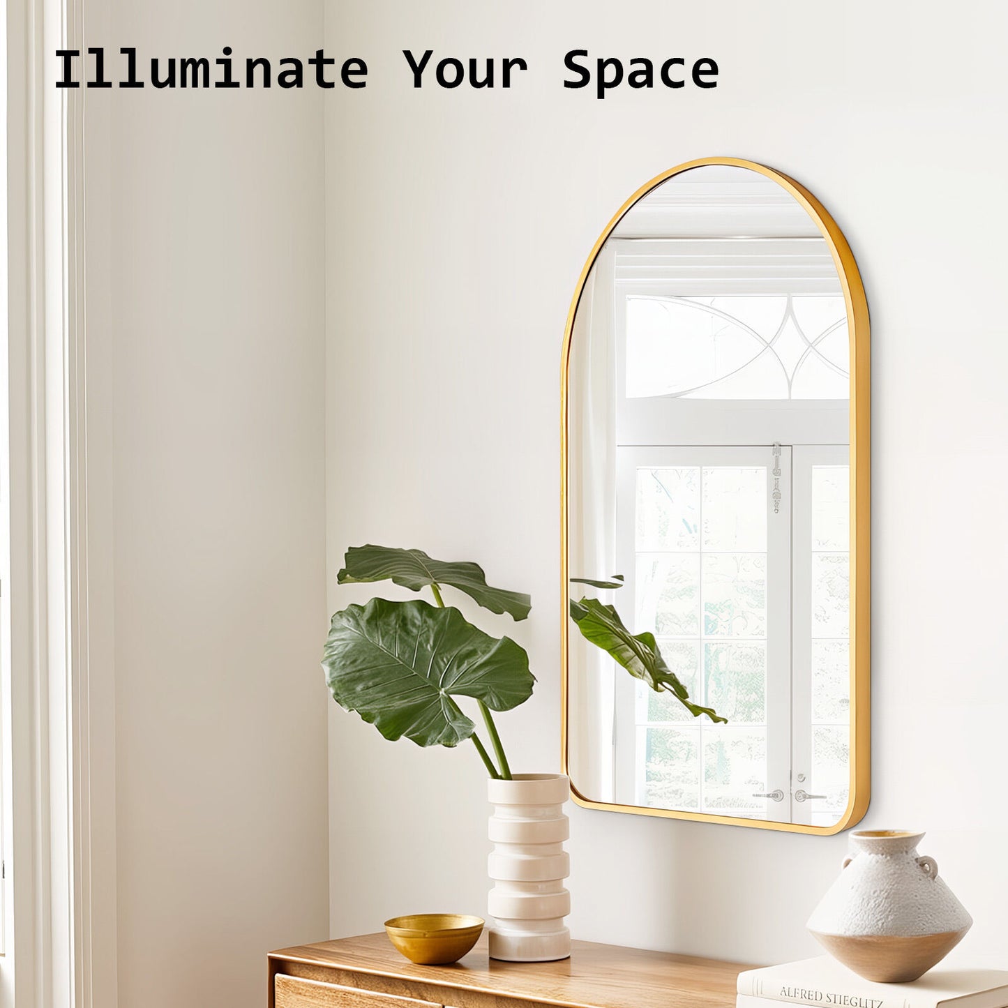 Wall Arch Mirror Arc Aluminum Frame Bathroom 50x80cm GOLD - TRENDZ