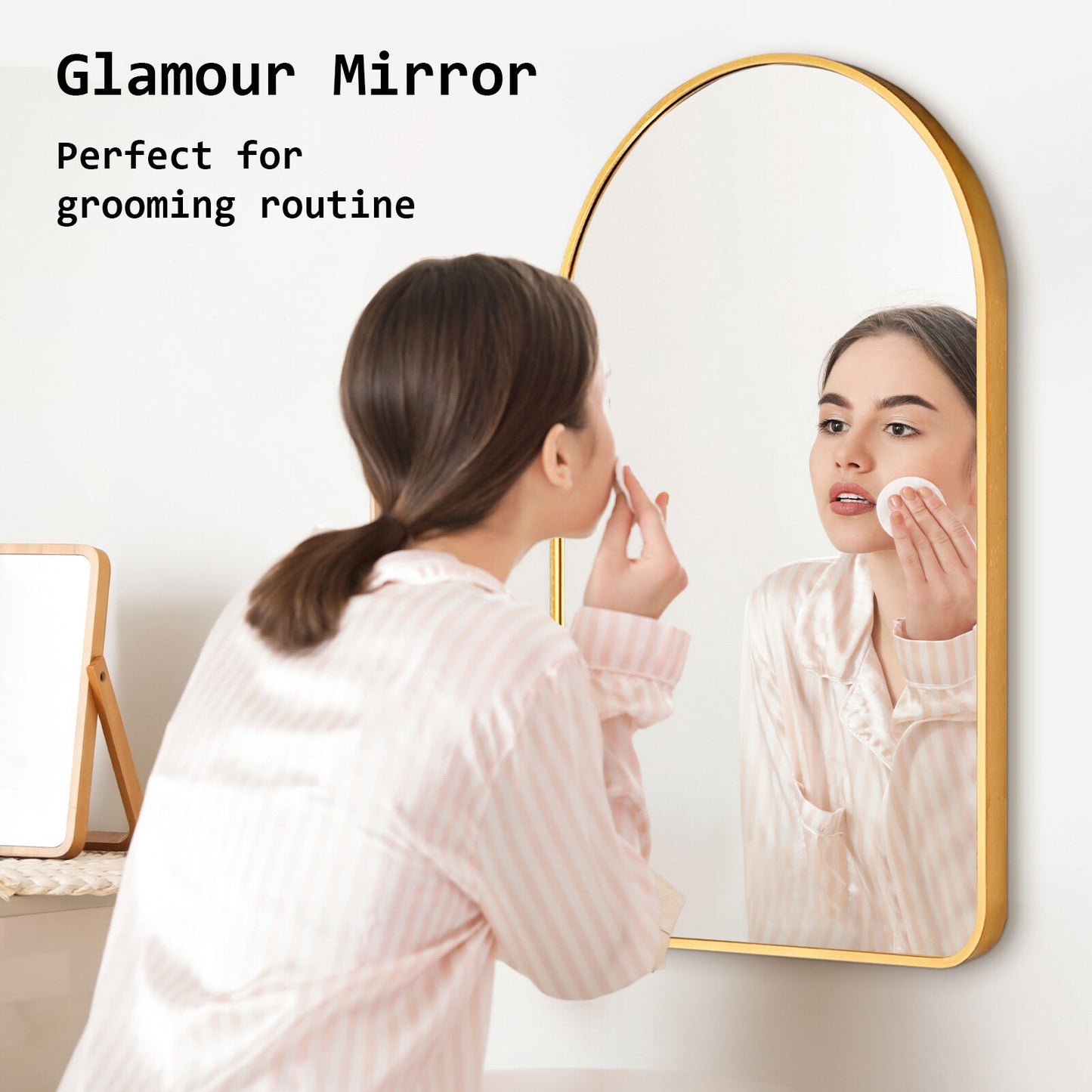 Wall Arch Mirror Arc Aluminum Frame Bathroom 50x80cm GOLD - TRENDZ