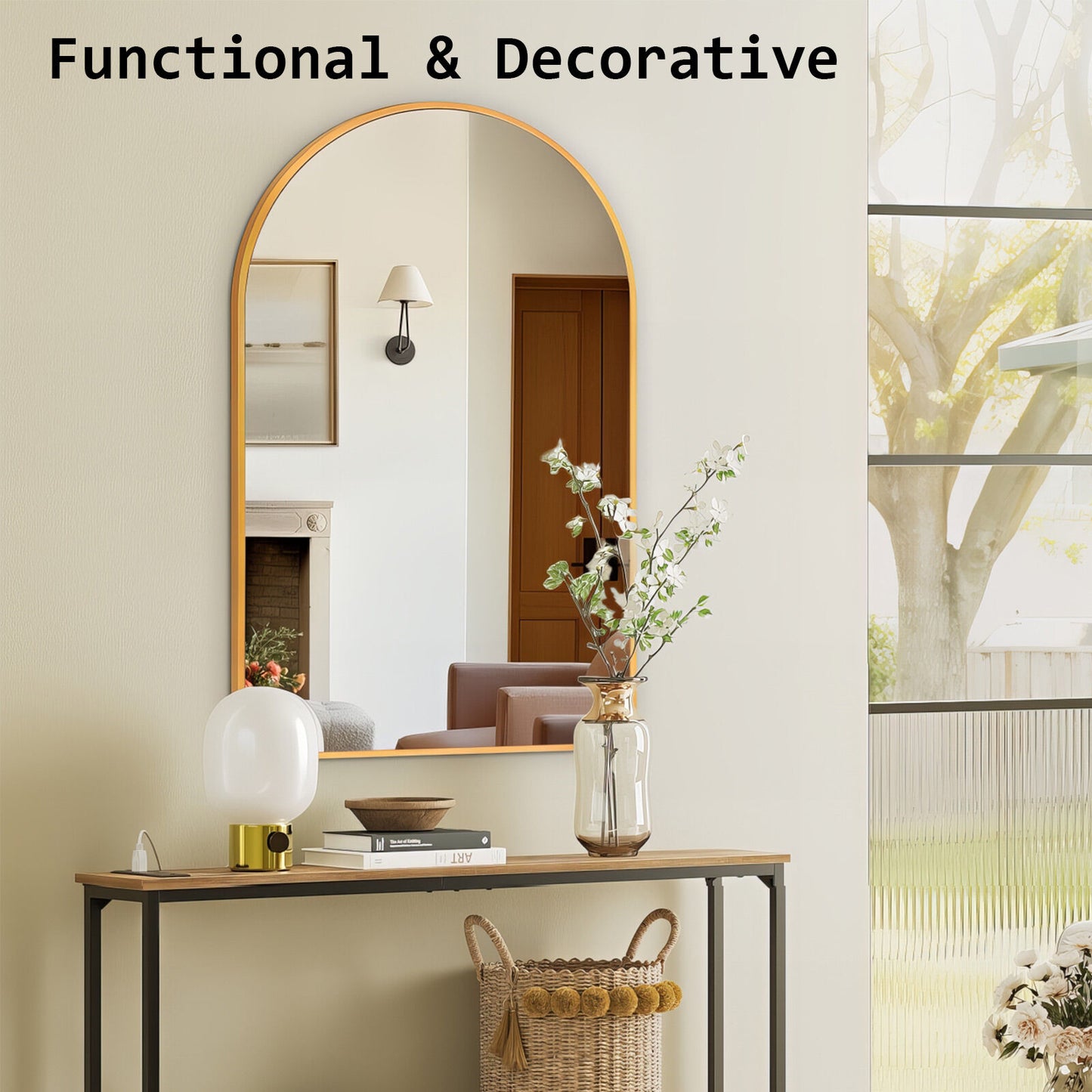 Wall Arch Mirror Arc Aluminum Frame Bathroom 50x80cm GOLD - TRENDZ
