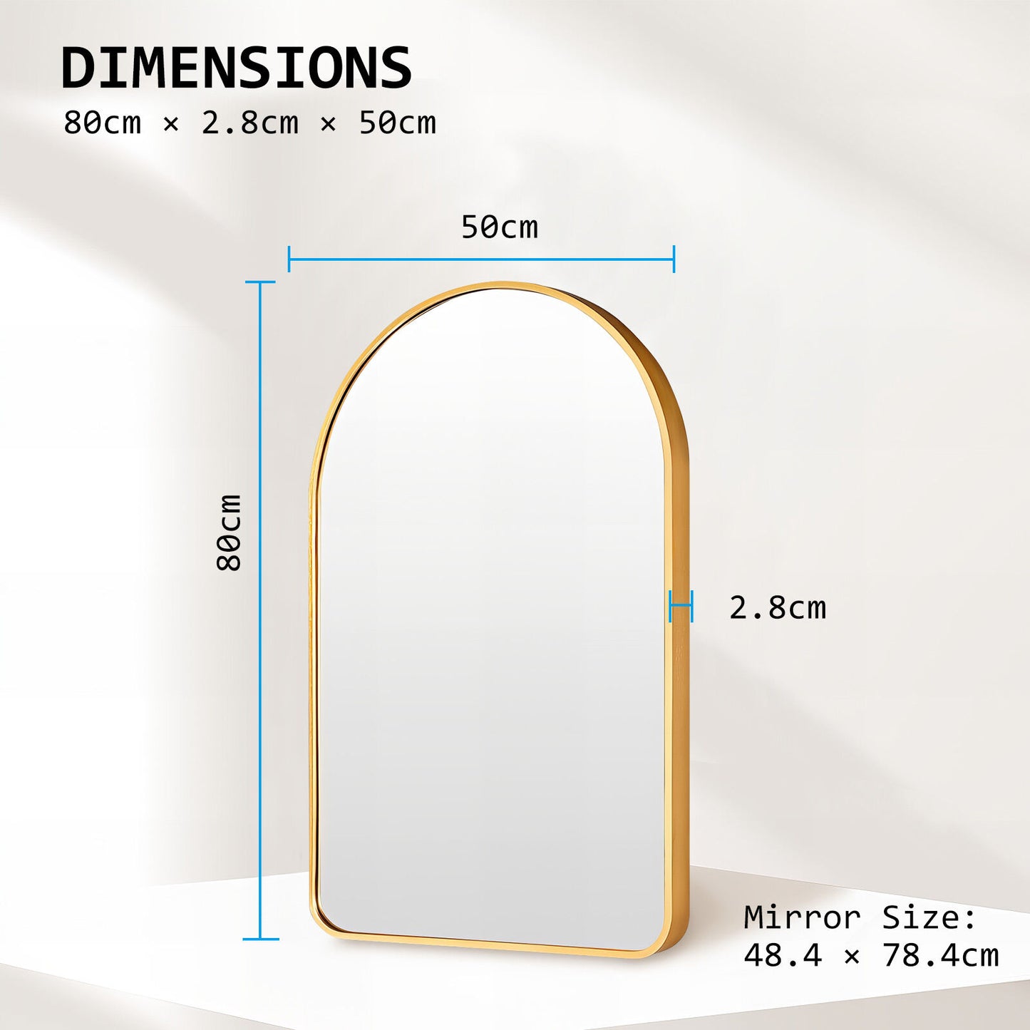 Wall Arch Mirror Arc Aluminum Frame Bathroom 50x80cm GOLD - TRENDZ