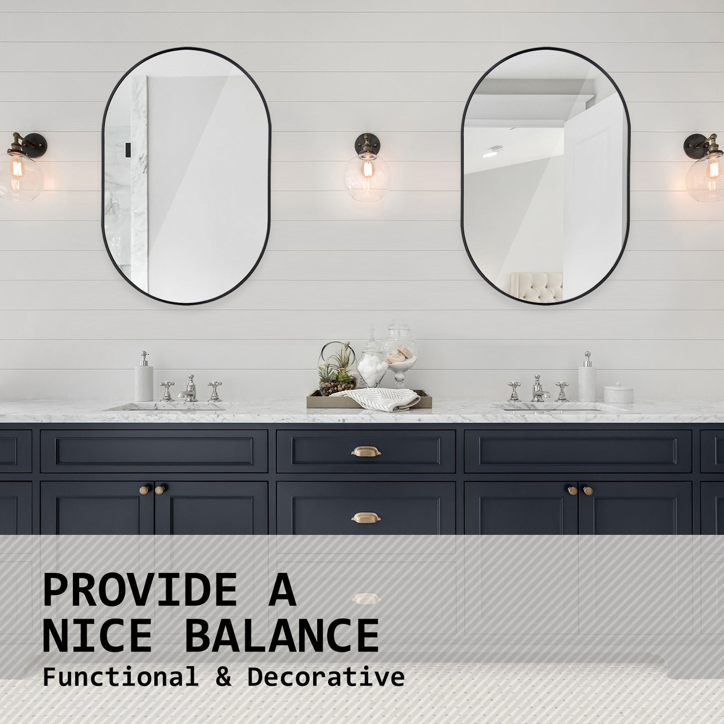 Wall Mirror Oval Aluminum Frame Bathroom 50x75cm BLACK - TRENDZ
