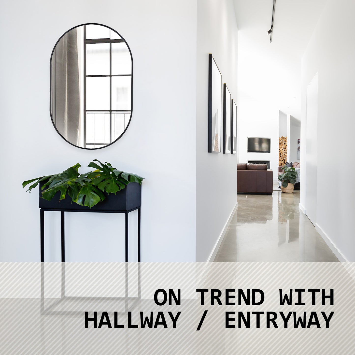 Wall Mirror Oval Aluminum Frame Bathroom 50x75cm BLACK - TRENDZ
