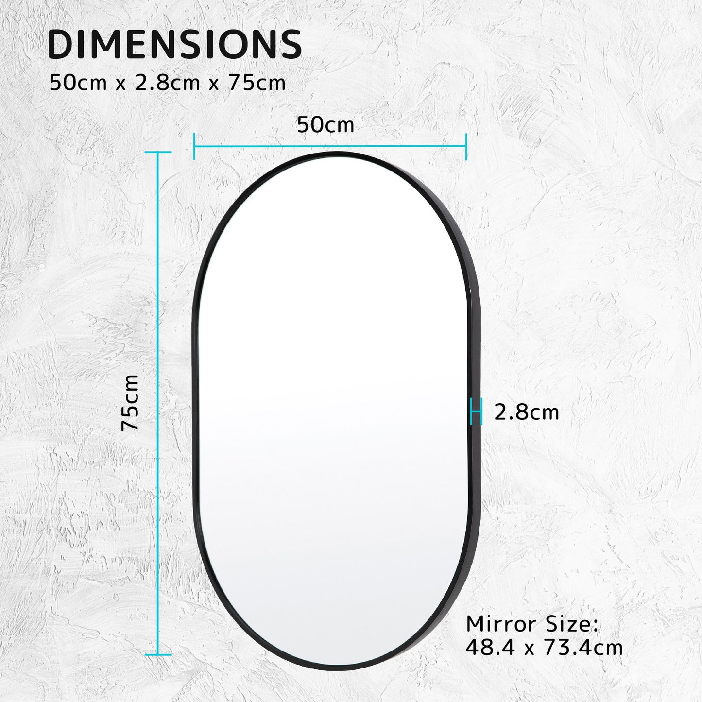 Wall Mirror Oval Aluminum Frame Bathroom 50x75cm BLACK - TRENDZ