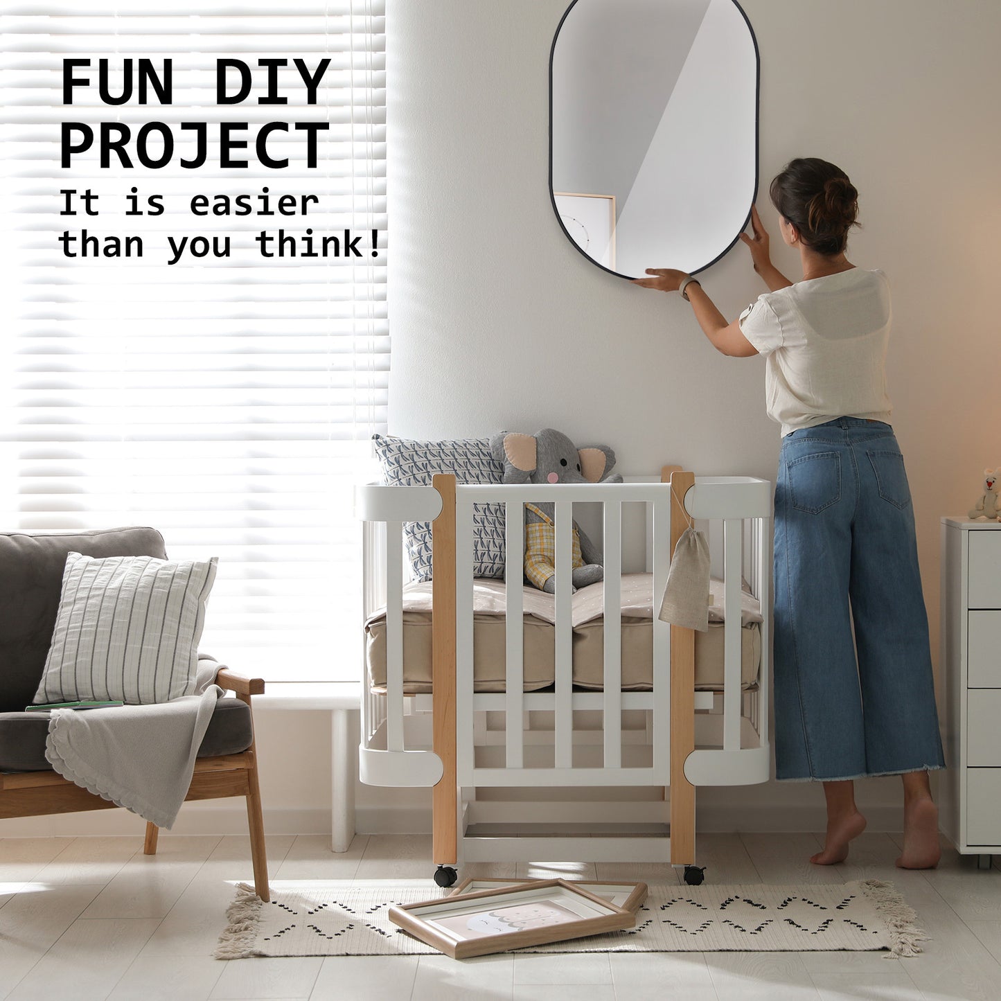 Wall Mirror Oval Aluminum Frame Bathroom 50x75cm BLACK - TRENDZ