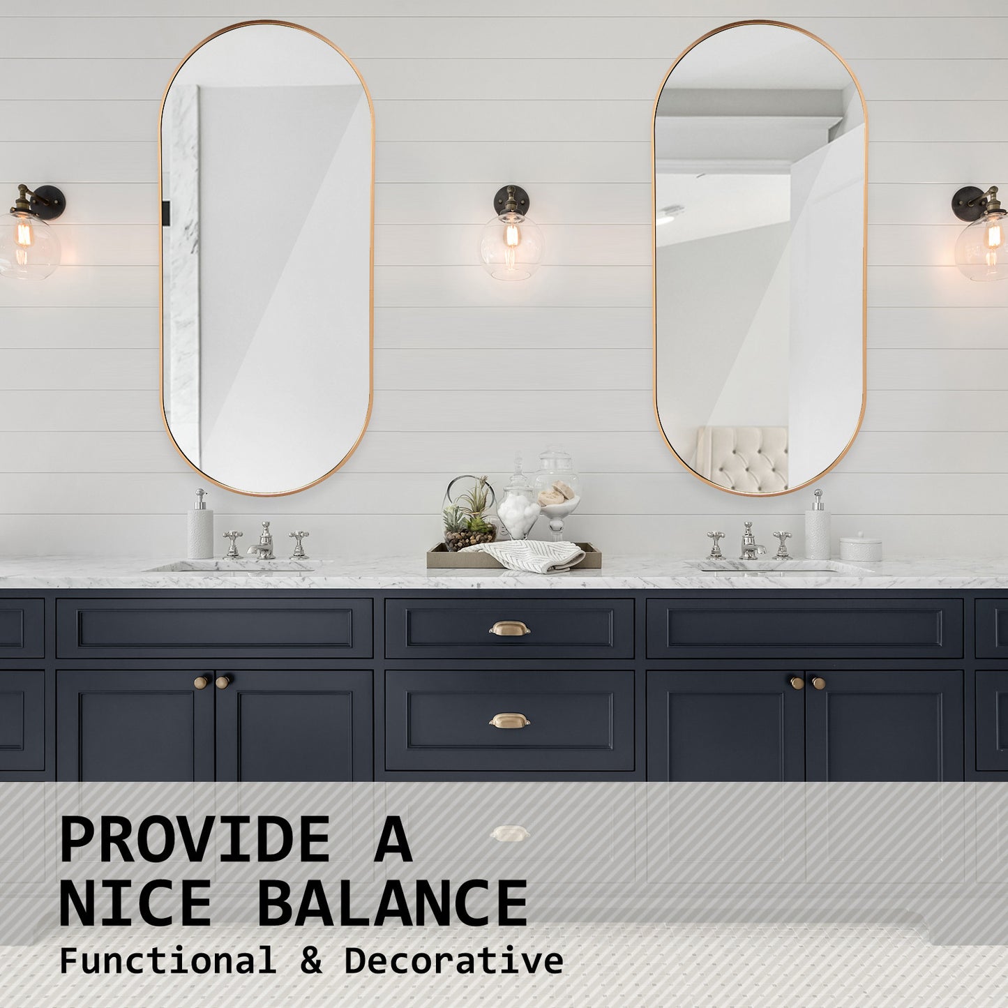 Wall Mirror Oval Aluminum Frame Bathroom 45x100cm GOLD - TRENDZ