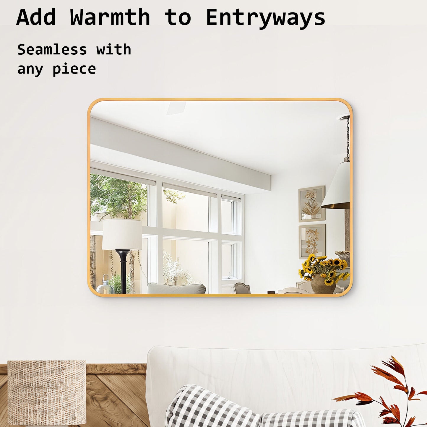 Wall Mirror Rectangular Aluminum Frame Bathroom 60x80cm GOLD - TRENDZ
