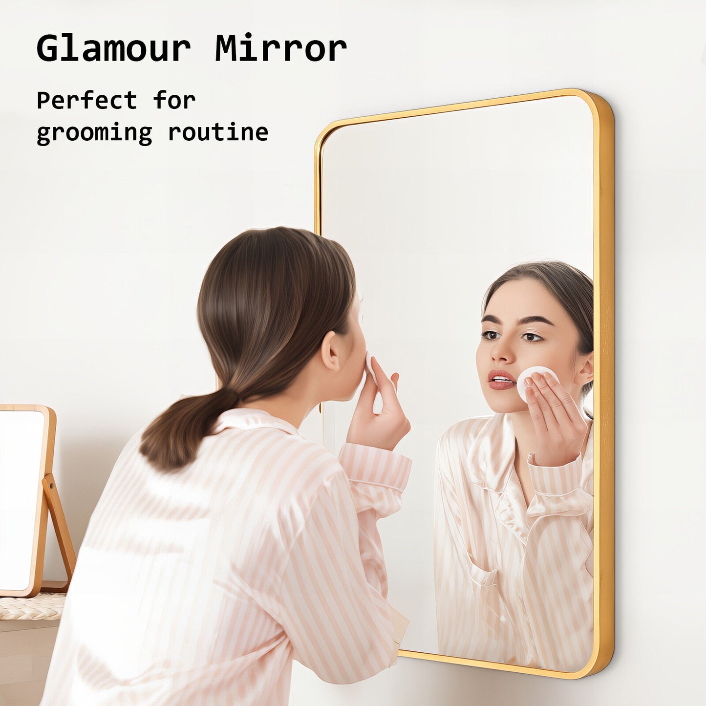 Wall Mirror Rectangular Aluminum Frame Bathroom 60x80cm GOLD - TRENDZ