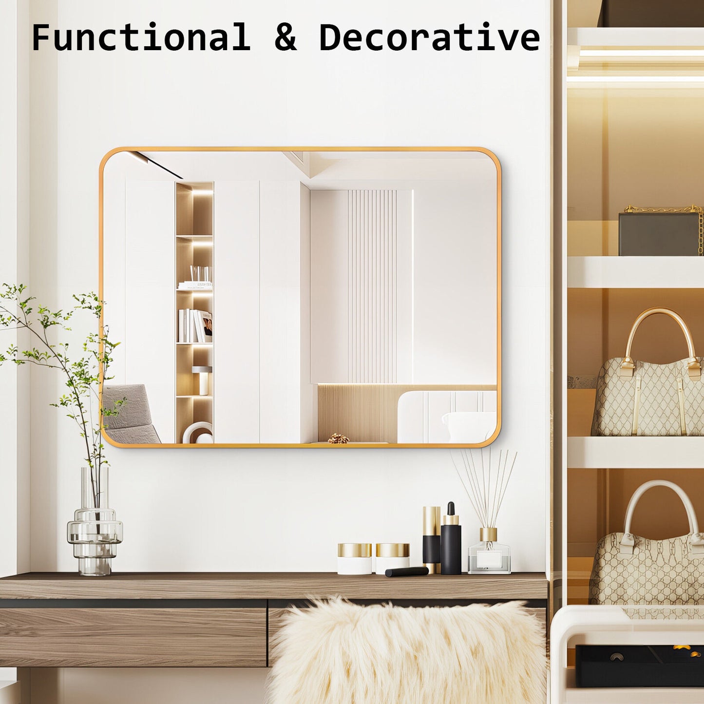 Wall Mirror Rectangular Aluminum Frame Bathroom 60x80cm GOLD - TRENDZ