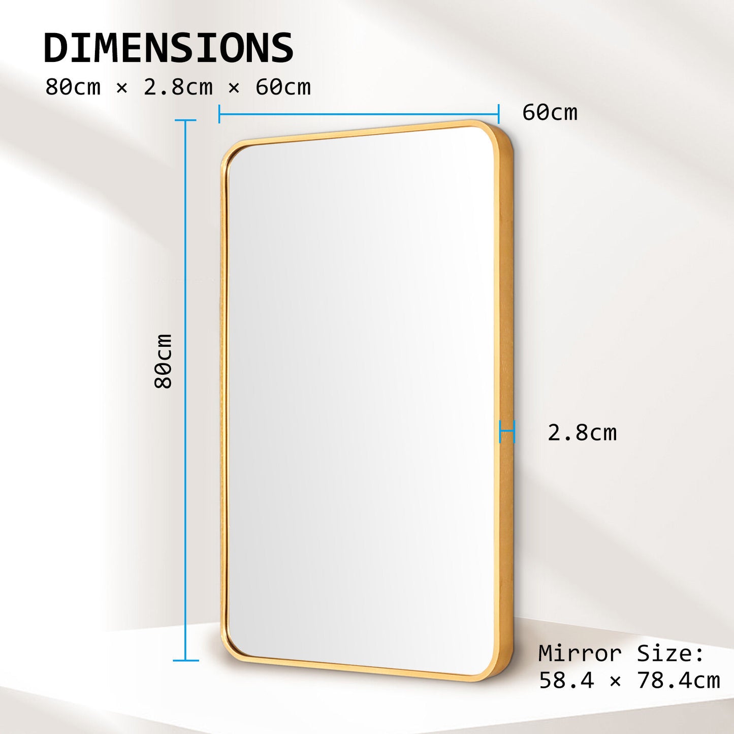 Wall Mirror Rectangular Aluminum Frame Bathroom 60x80cm GOLD - TRENDZ