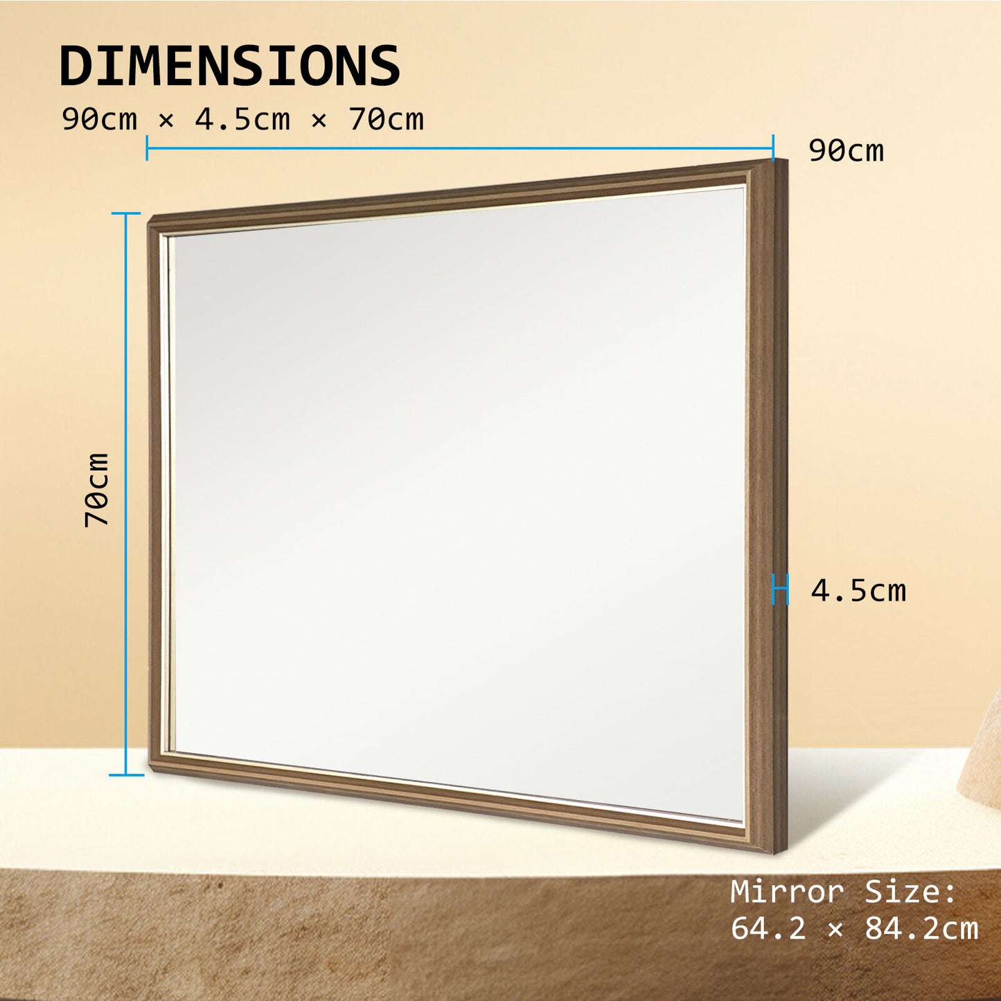 Wall Mirror Rectangular Frame Bathroom 70x90cm Antique Brown - TRENDZ