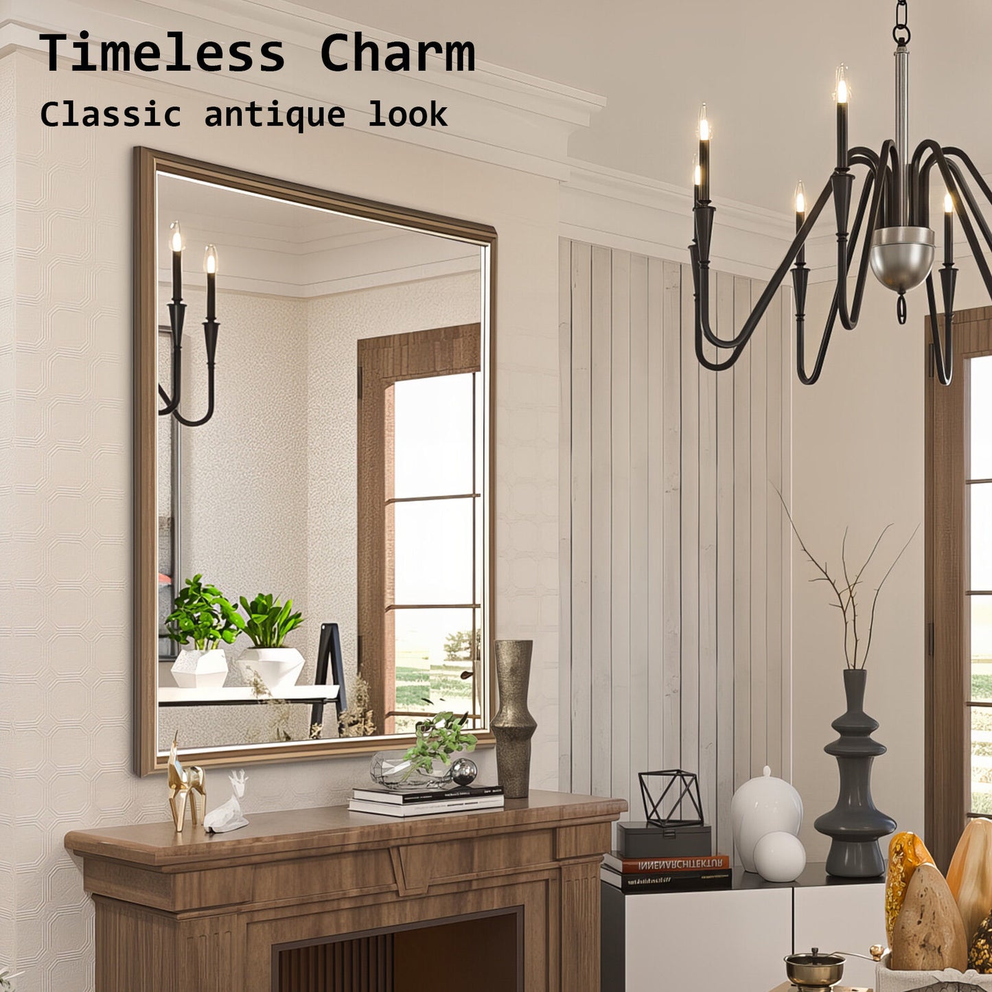 Wall Mirror Rectangular Frame Bathroom 70x90cm Antique Brown - TRENDZ