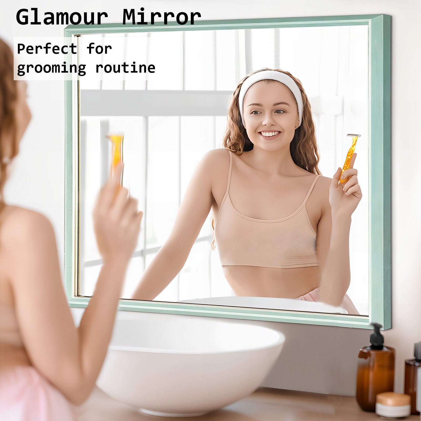 Wall Mirror Rectangular Frame Bathroom 70x90cm Turquoise - TRENDZ