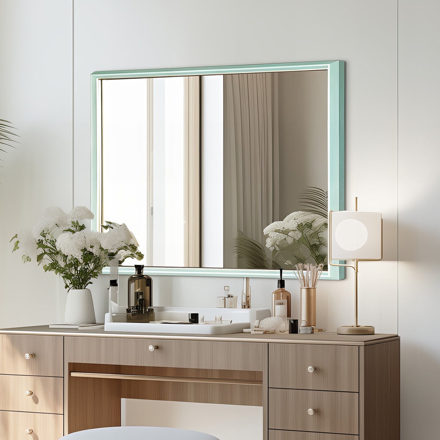 Wall Mirror Rectangular Frame Bathroom 70x90cm Turquoise - TRENDZ