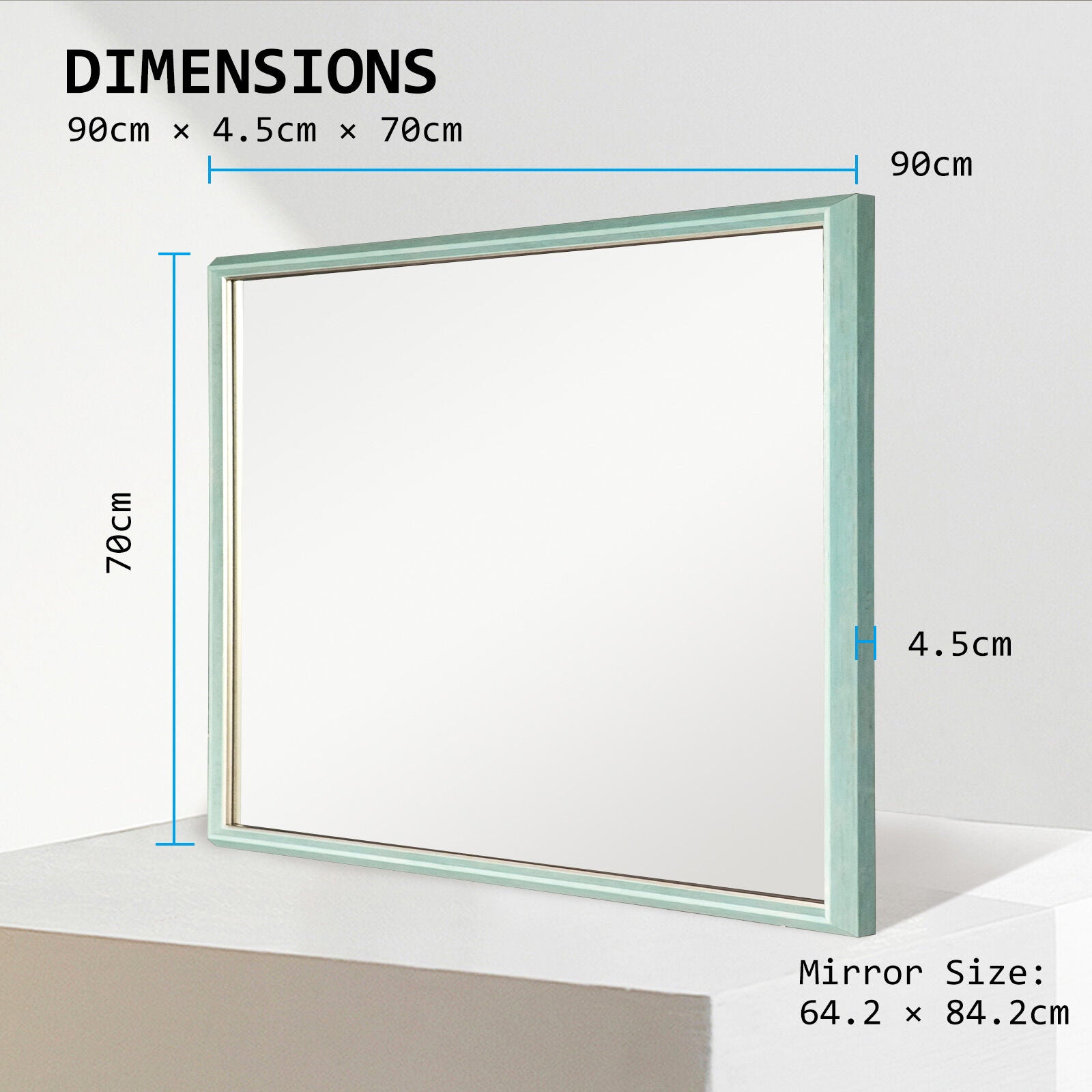 Wall Mirror Rectangular Frame Bathroom 70x90cm Turquoise - TRENDZ