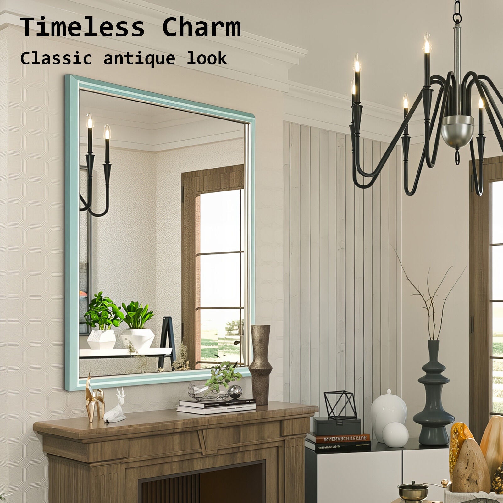 Wall Mirror Rectangular Frame Bathroom 70x90cm Turquoise - TRENDZ