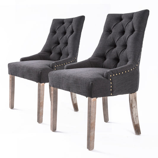 2X French Provincial Dining Chair Oak Leg AMOUR BLACK - TRENDZ