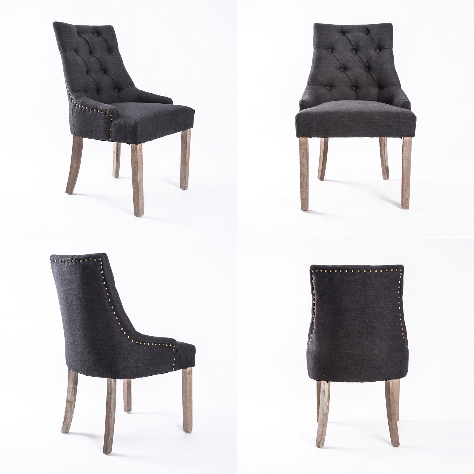 2X French Provincial Dining Chair Oak Leg AMOUR BLACK - TRENDZ