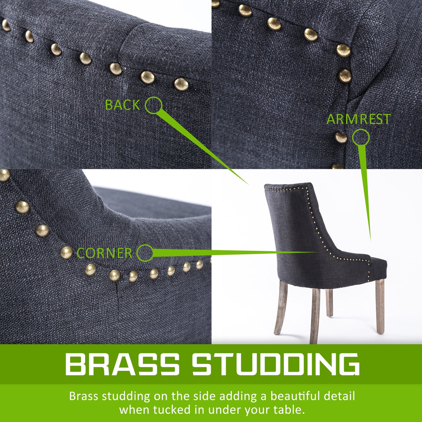 2X French Provincial Dining Chair Oak Leg AMOUR BLACK - TRENDZ