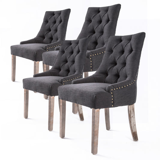 4X French Provincial Dining Chair Oak Leg AMOUR BLACK - TRENDZ