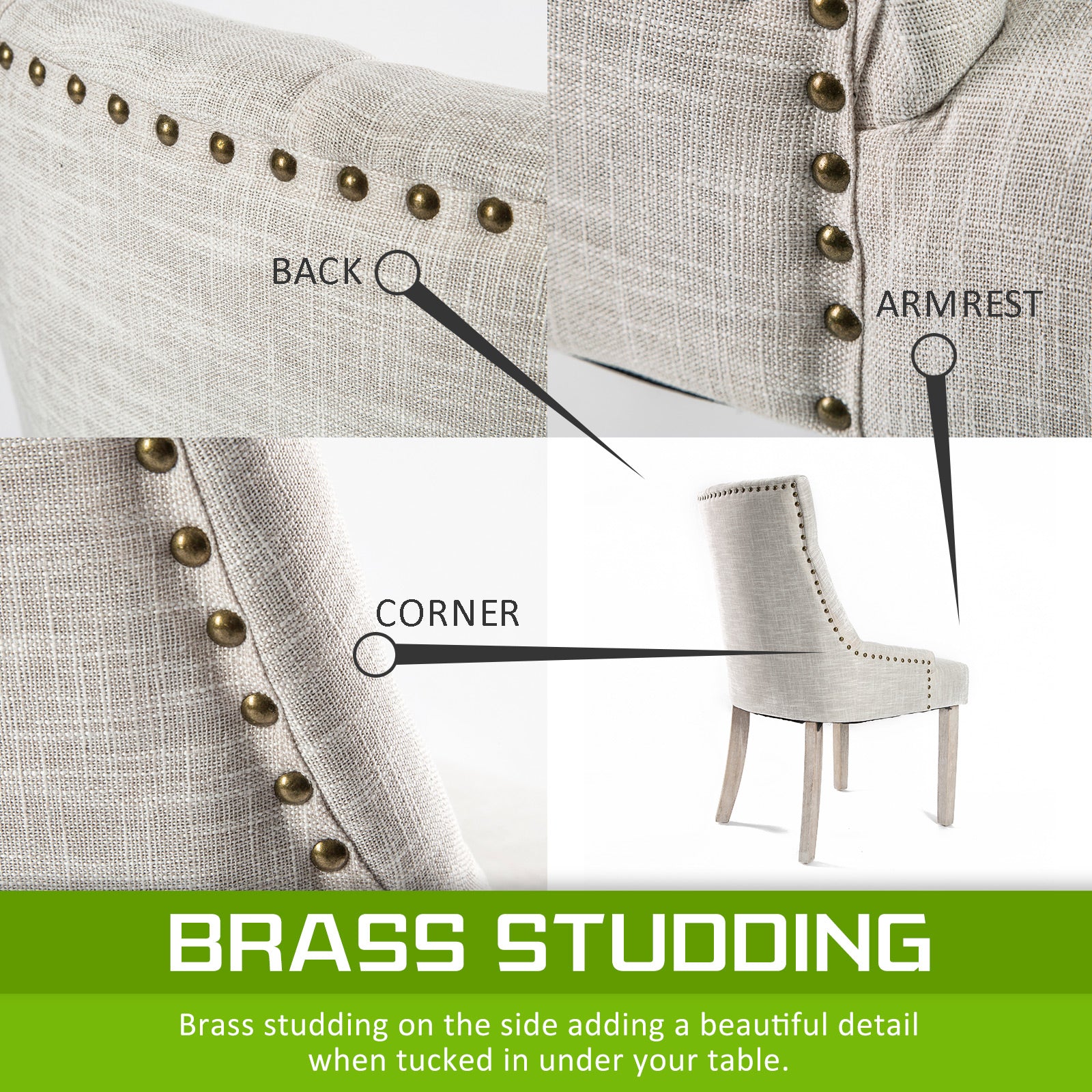 2X French Provincial Dining Chair Oak Leg AMOUR CREAM - TRENDZ