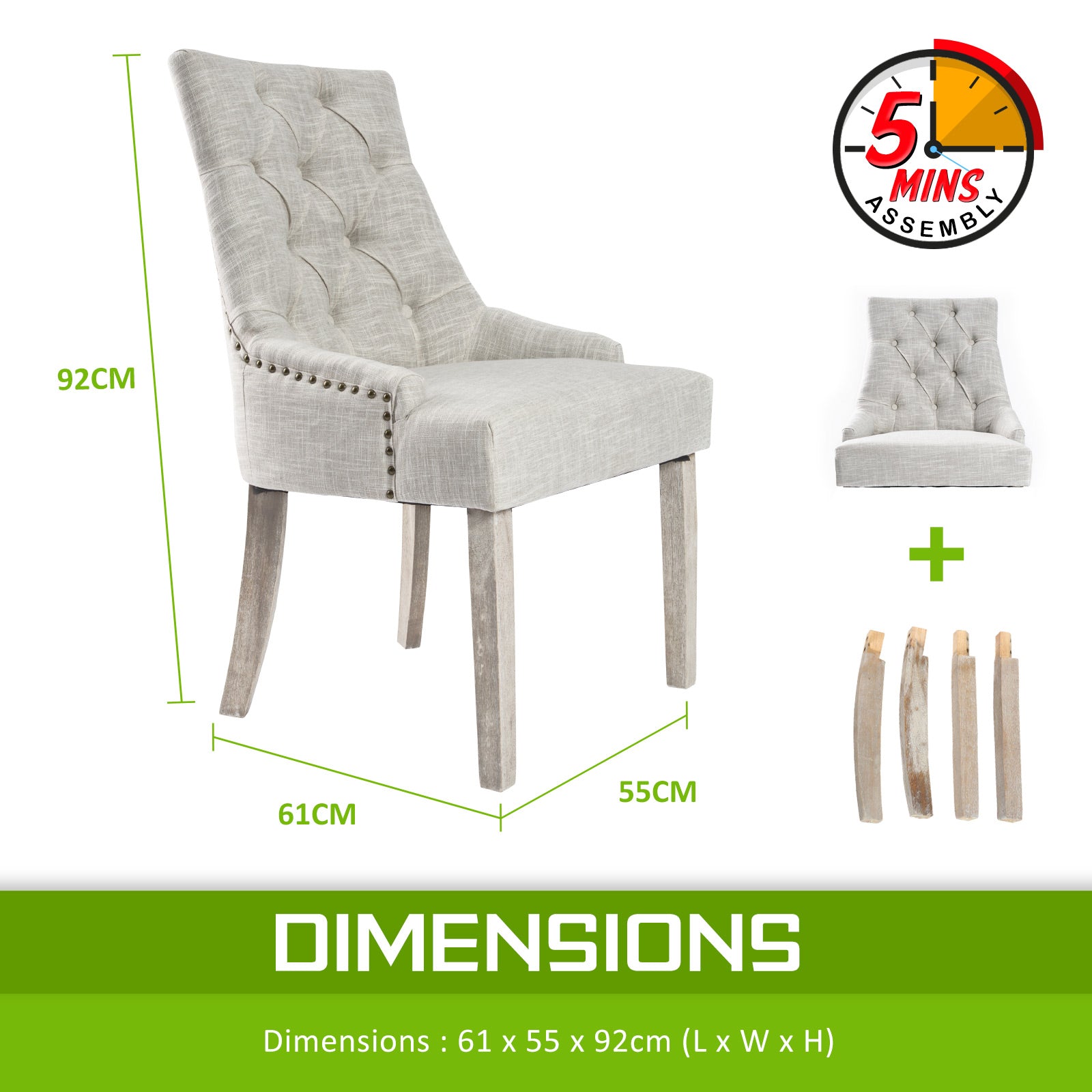 2X French Provincial Dining Chair Oak Leg AMOUR CREAM - TRENDZ