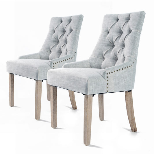 2X French Provincial Dining Chair Oak Leg AMOUR GREY - TRENDZ