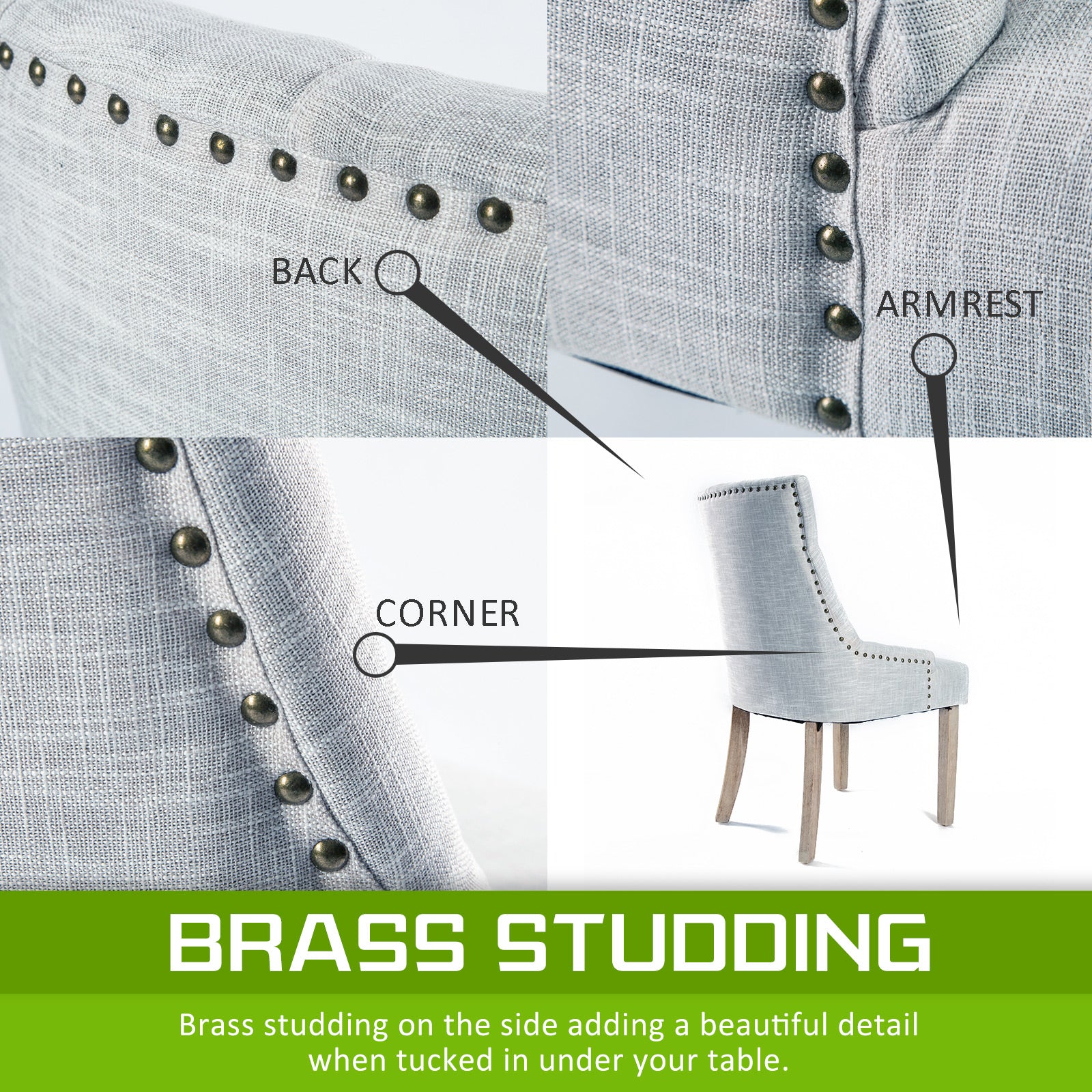 2X French Provincial Dining Chair Oak Leg AMOUR GREY - TRENDZ