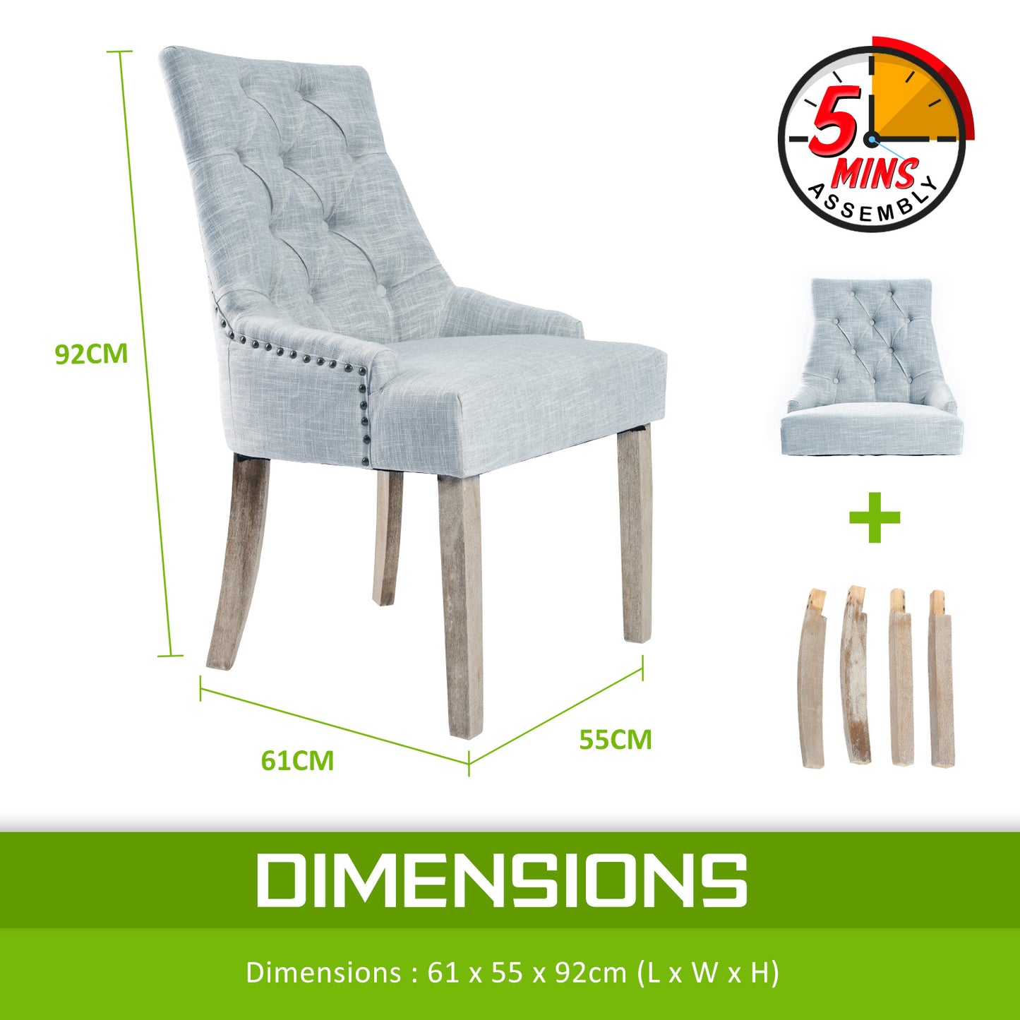 2X French Provincial Dining Chair Oak Leg AMOUR GREY - TRENDZ