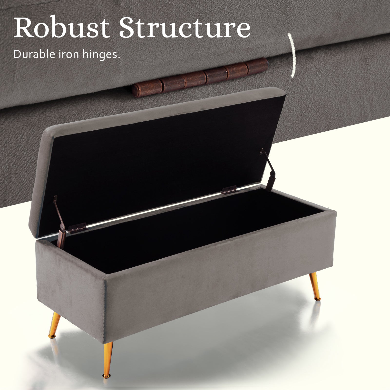 Storage Ottoman Stool Bench Seat 110cm Velvet GREY - TRENDZ