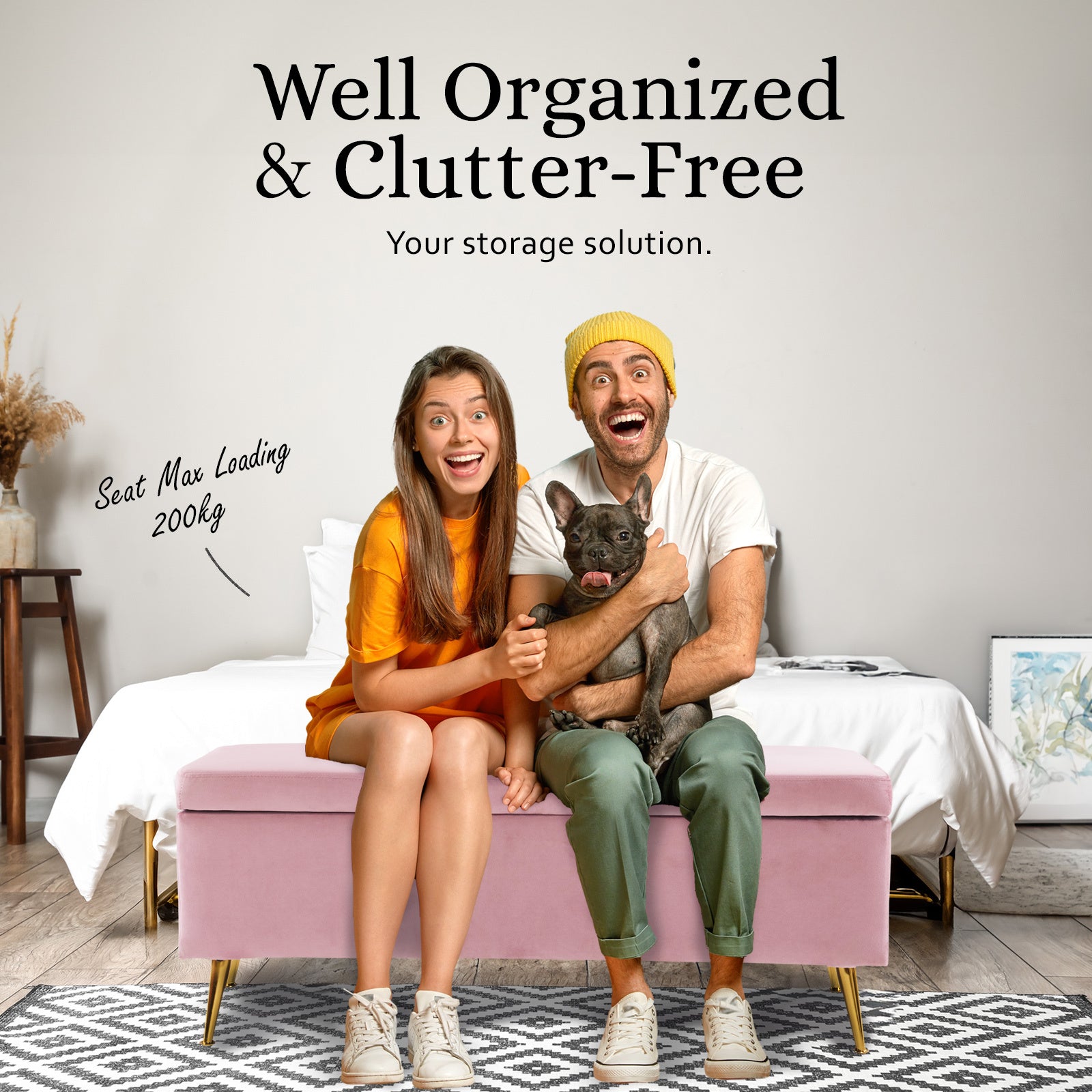 Storage Ottoman Stool Bench Seat 110cm Velvet PINK - TRENDZ