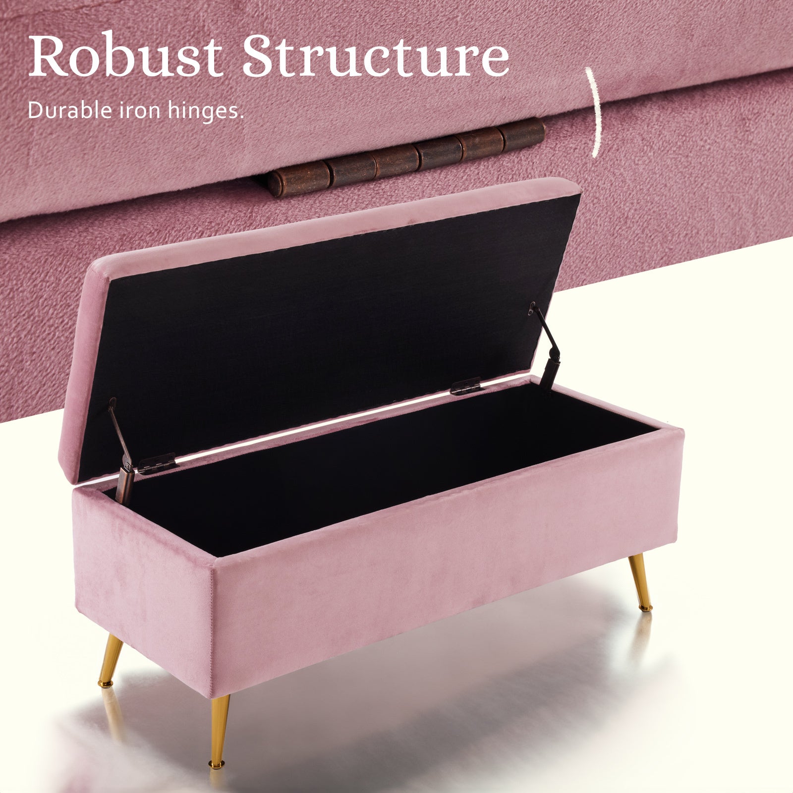 Storage Ottoman Stool Bench Seat 110cm Velvet PINK - TRENDZ