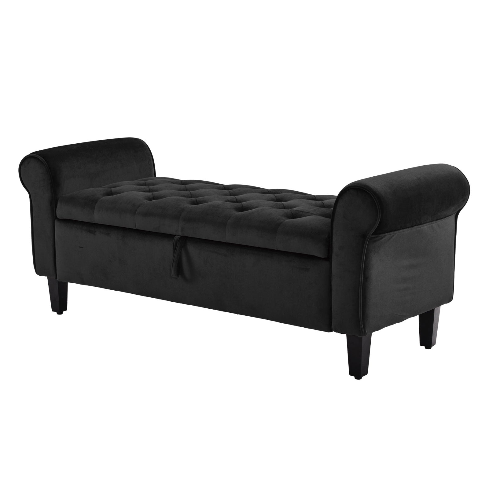 Storage Ottoman Stool Arm Bench Seat 132cm Velvet BLACK - TRENDZ