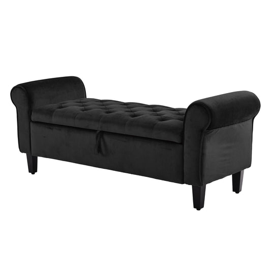 Storage Ottoman Stool Arm Bench Seat 132cm Velvet BLACK - TRENDZ