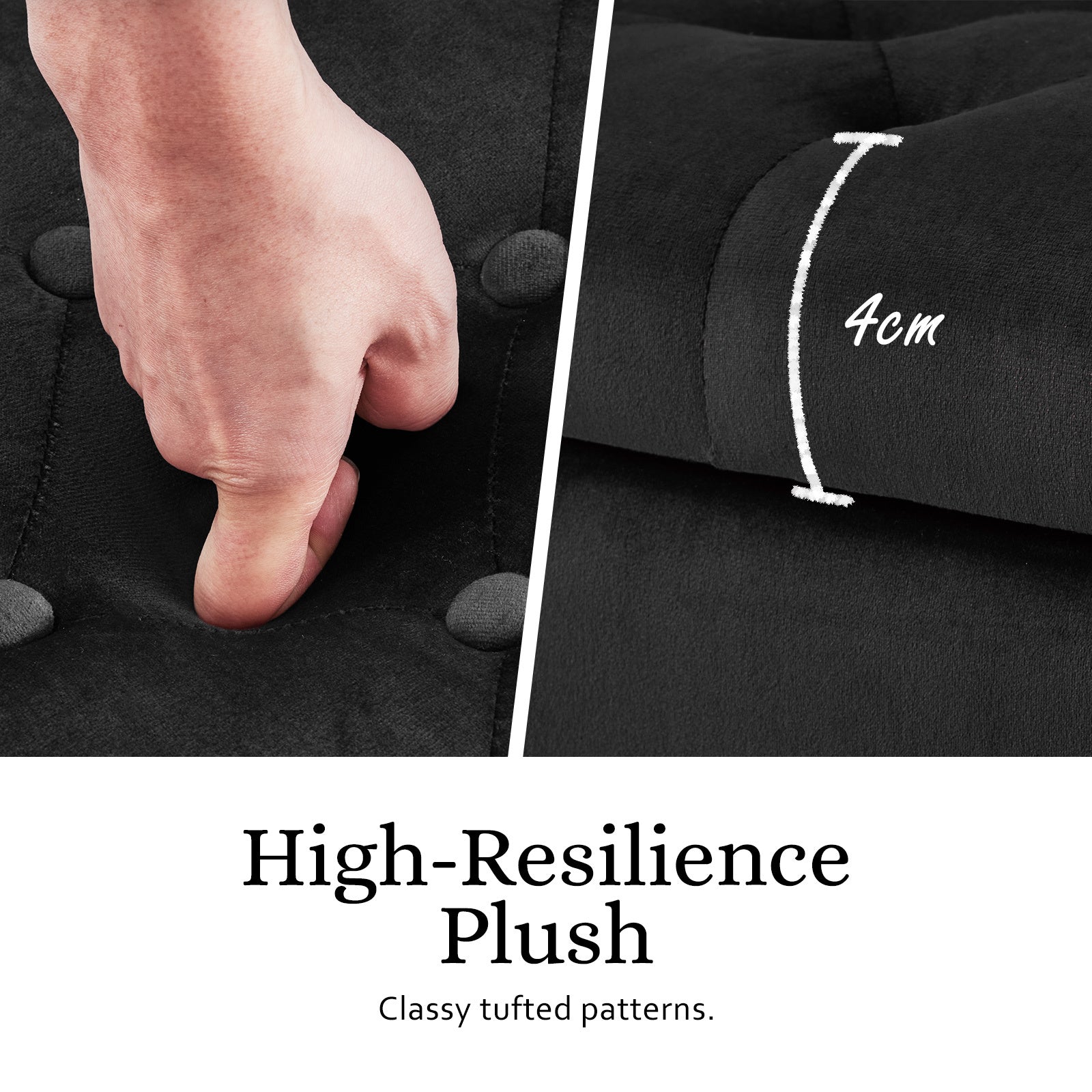 Storage Ottoman Stool Arm Bench Seat 132cm Velvet BLACK - TRENDZ