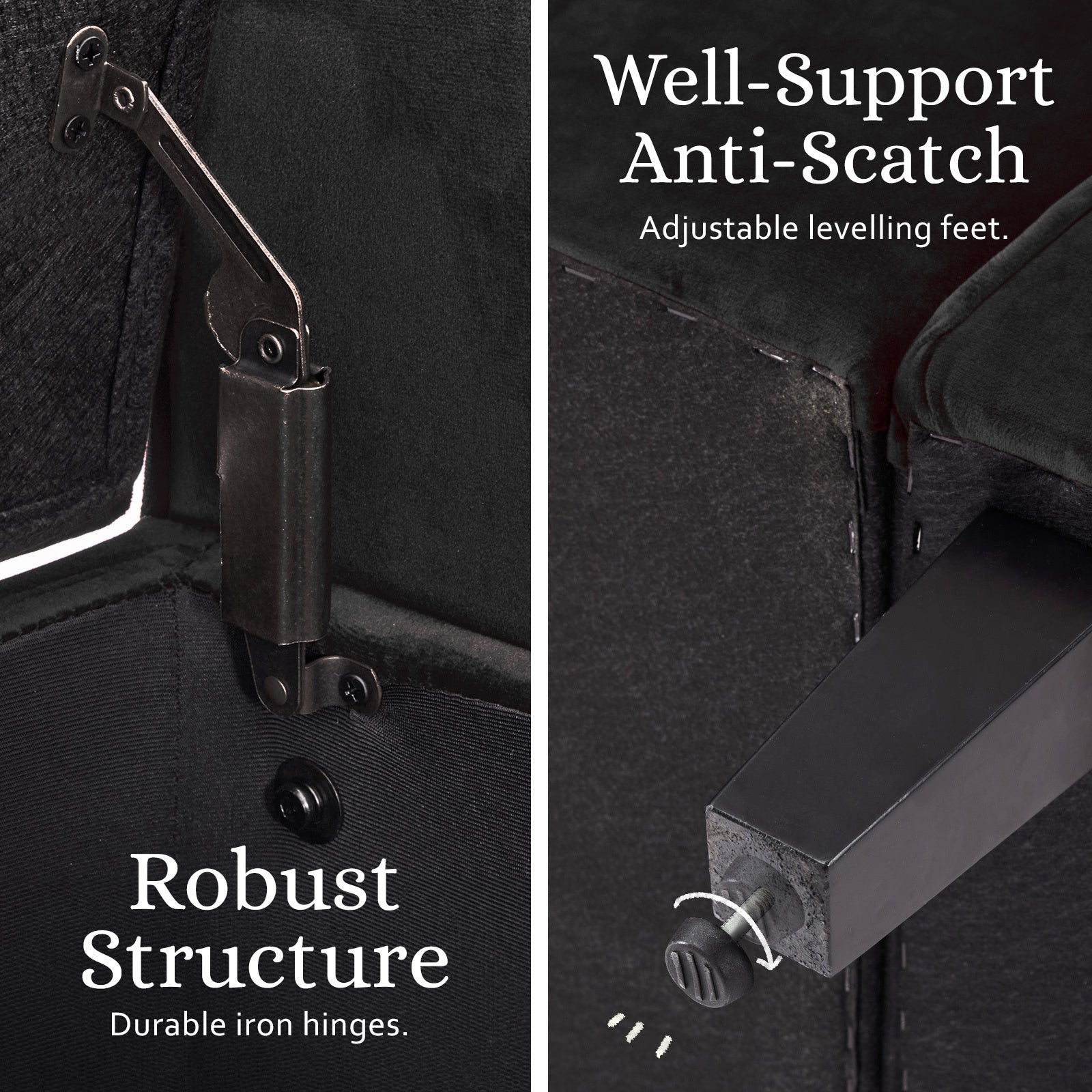 Storage Ottoman Stool Arm Bench Seat 132cm Velvet BLACK - TRENDZ