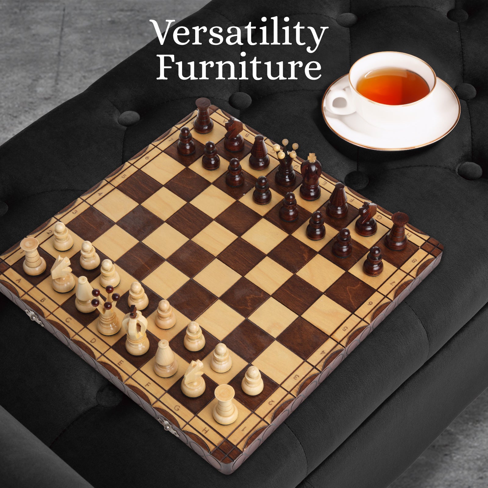 Storage Ottoman Stool Arm Bench Seat 132cm Velvet BLACK - TRENDZ