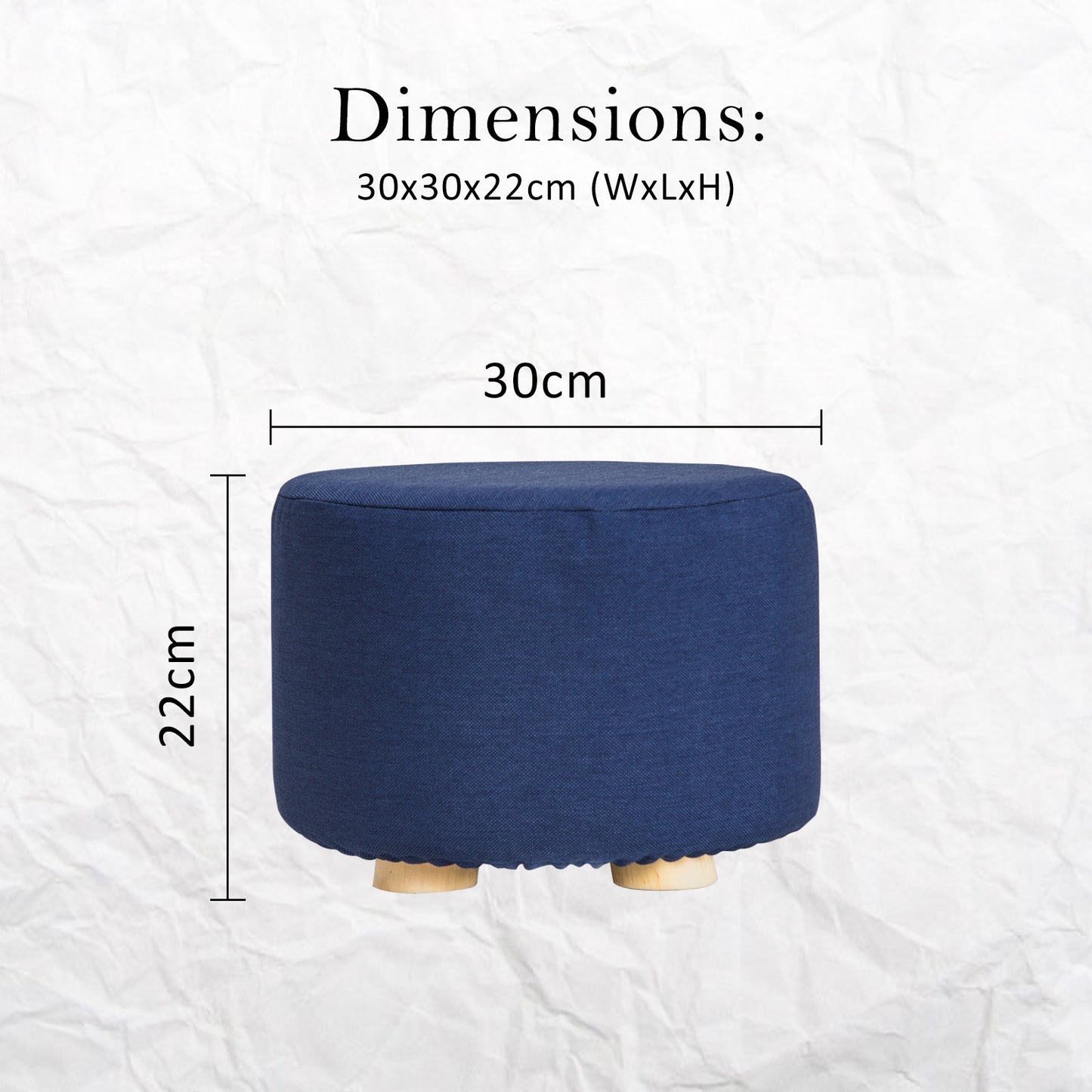 Fabric Ottoman Round Wooden Leg Foot Stool - DARK BLUE - TRENDZ