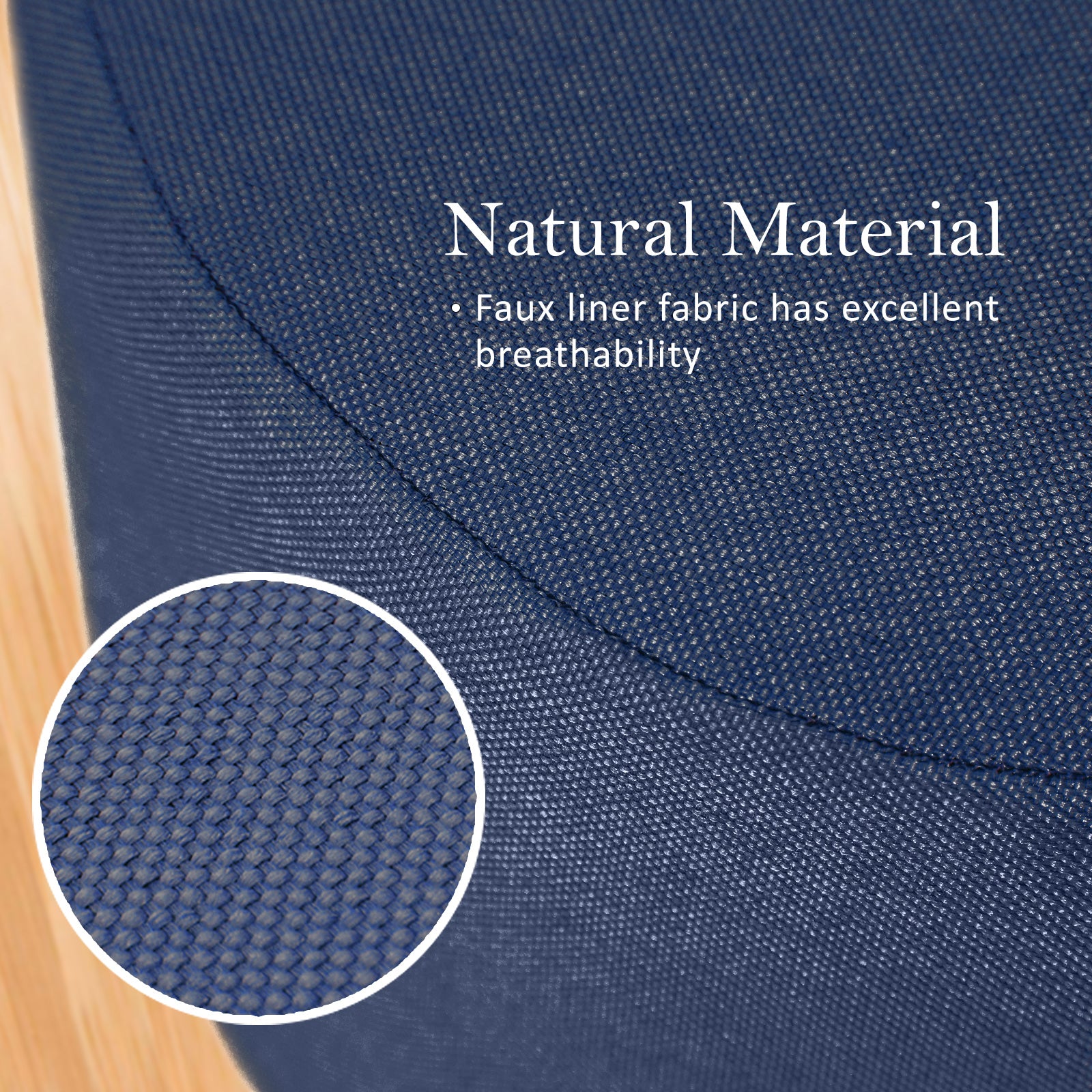 2X Fabric Ottoman Round Wooden Leg Foot Stool - DARK BLUE - TRENDZ