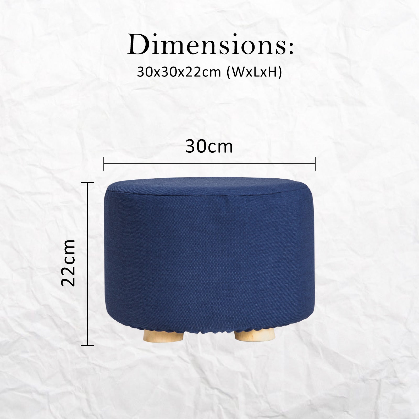 2X Fabric Ottoman Round Wooden Leg Foot Stool - DARK BLUE - TRENDZ