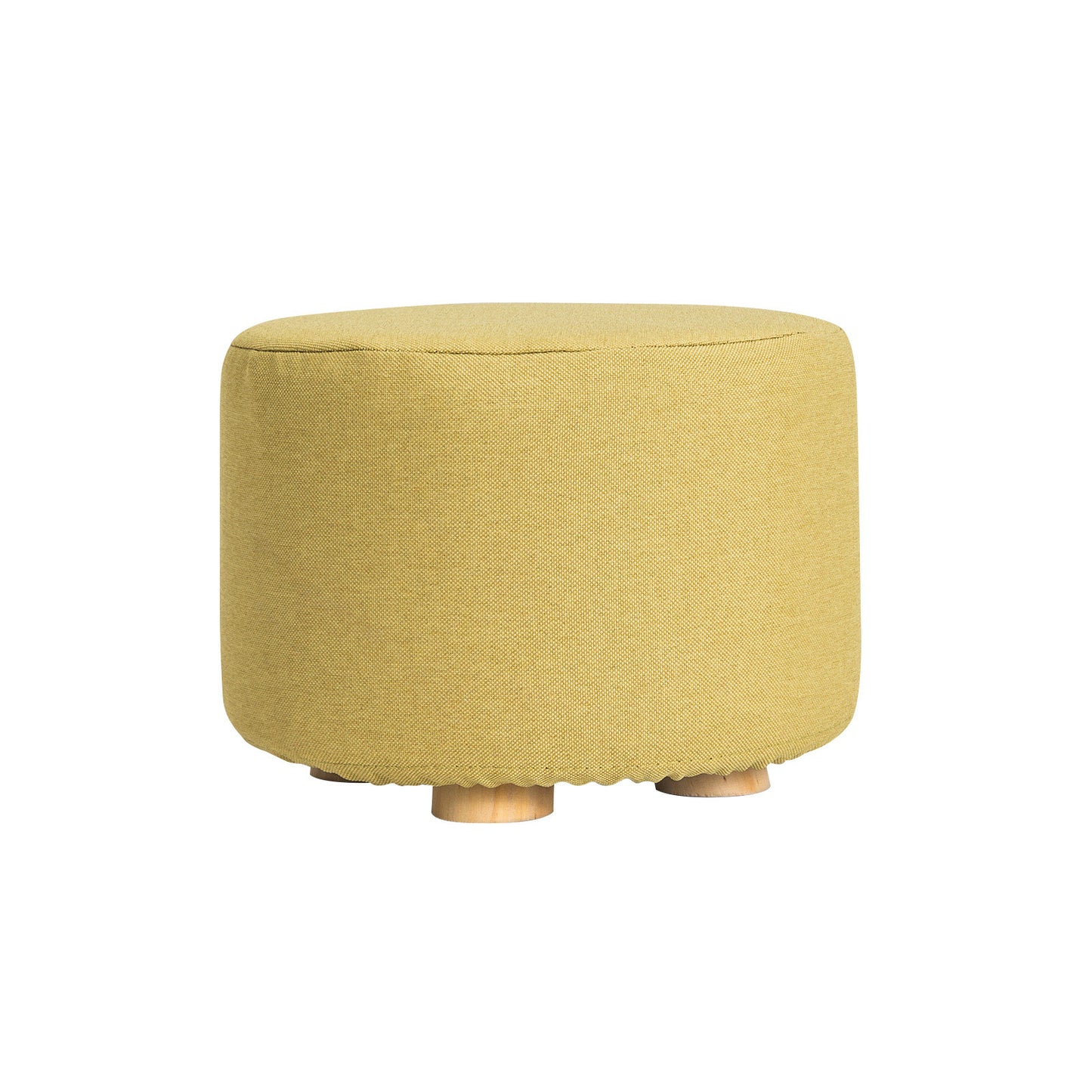 Fabric Ottoman Round Wooden Leg Foot Stool - MUSTARD YELLOW - TRENDZ