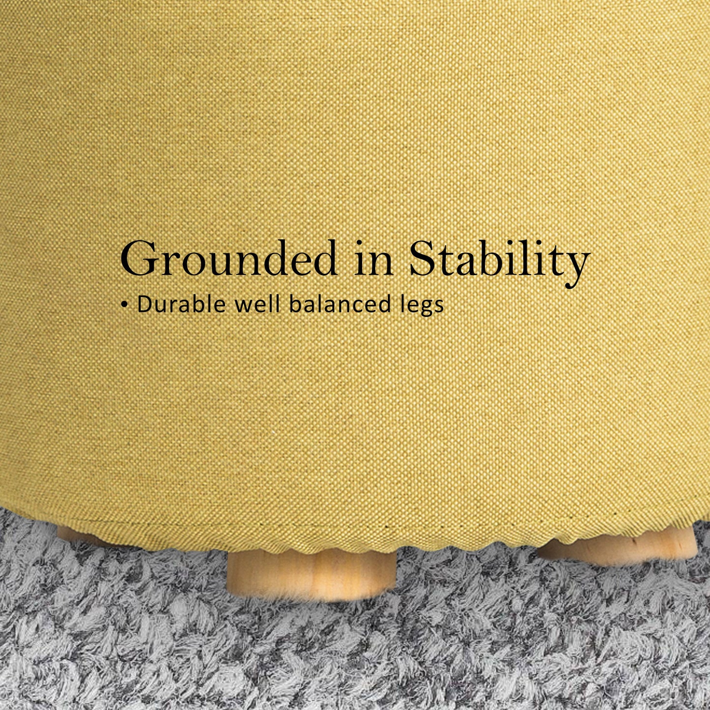 Fabric Ottoman Round Wooden Leg Foot Stool - MUSTARD YELLOW - TRENDZ