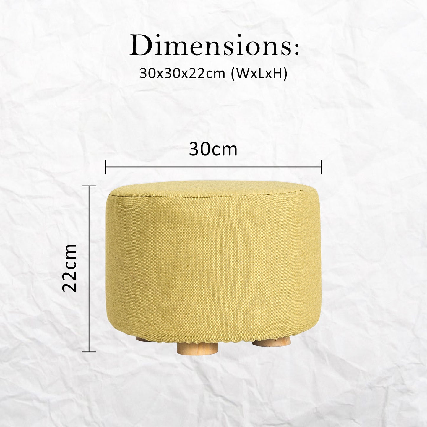 Fabric Ottoman Round Wooden Leg Foot Stool - MUSTARD YELLOW - TRENDZ