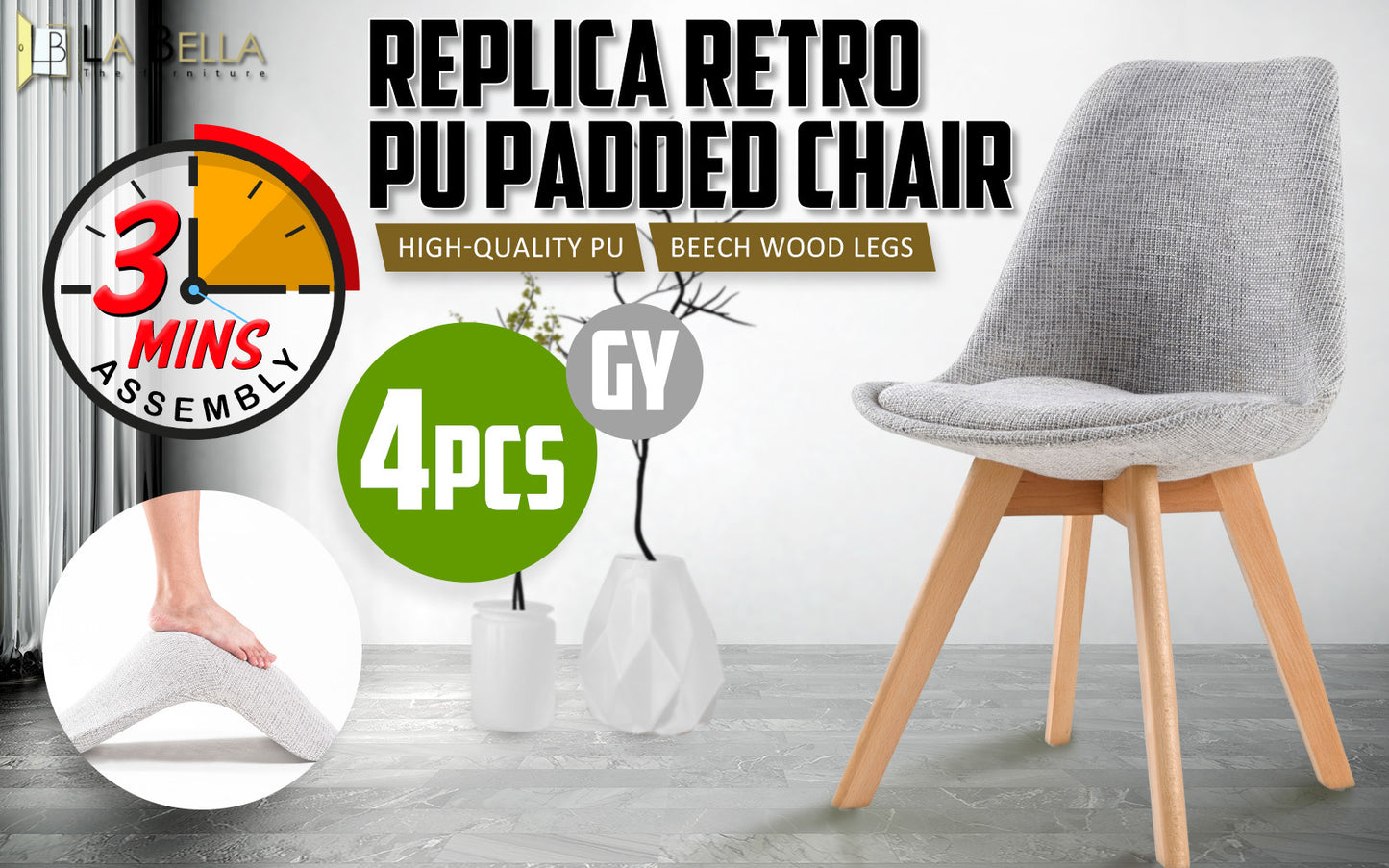 4X Retro Dining Cafe Chair Padded Seat GREY - TRENDZ