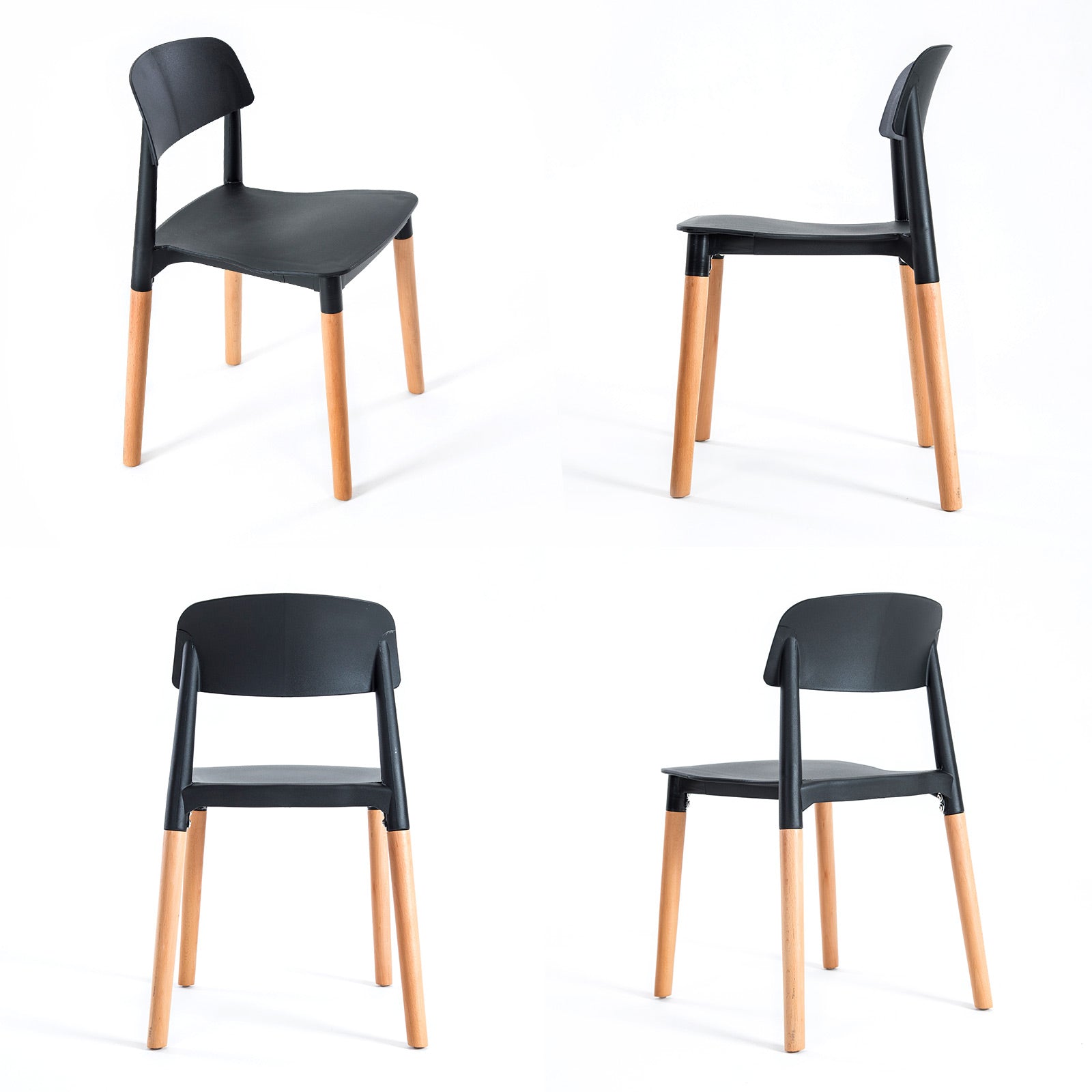 4X Retro Belloch Stackable Dining Cafe Chair BLACK - TRENDZ