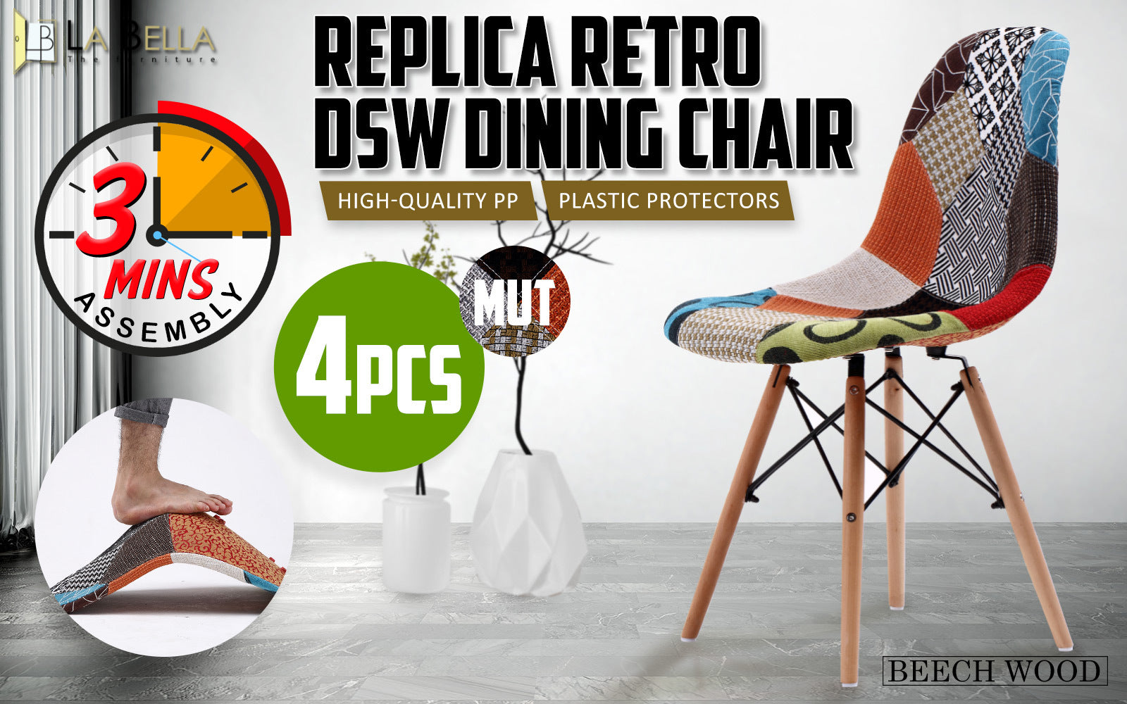 4X Retro Dining Cafe Chair DSW MULTI COLOUR - TRENDZ