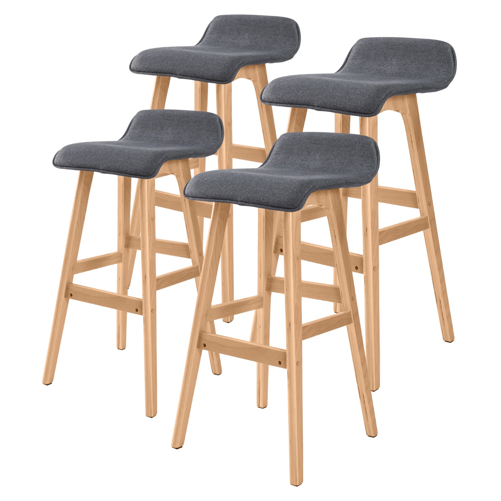 4X Wooden Bar Stool Dining Chair Fabric SOPHIA 74cm GREY - TRENDZ