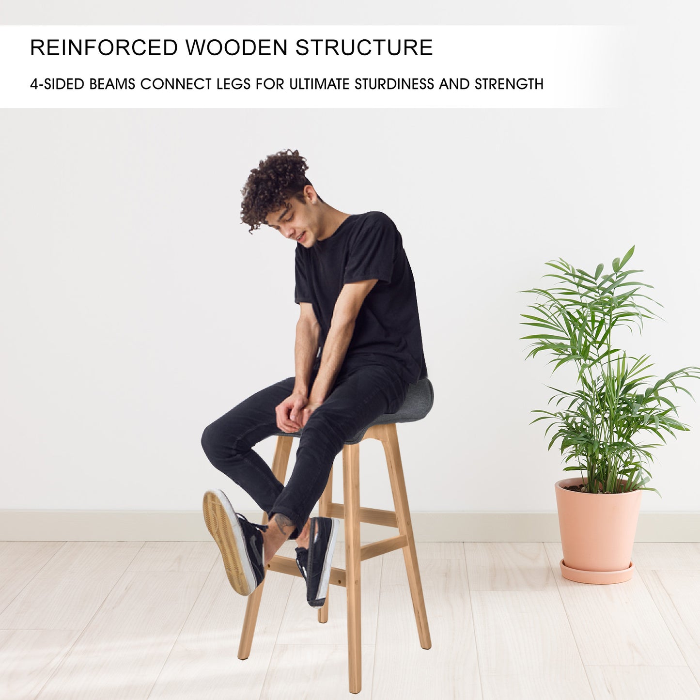 4X Wooden Bar Stool Dining Chair Fabric SOPHIA 74cm GREY - TRENDZ