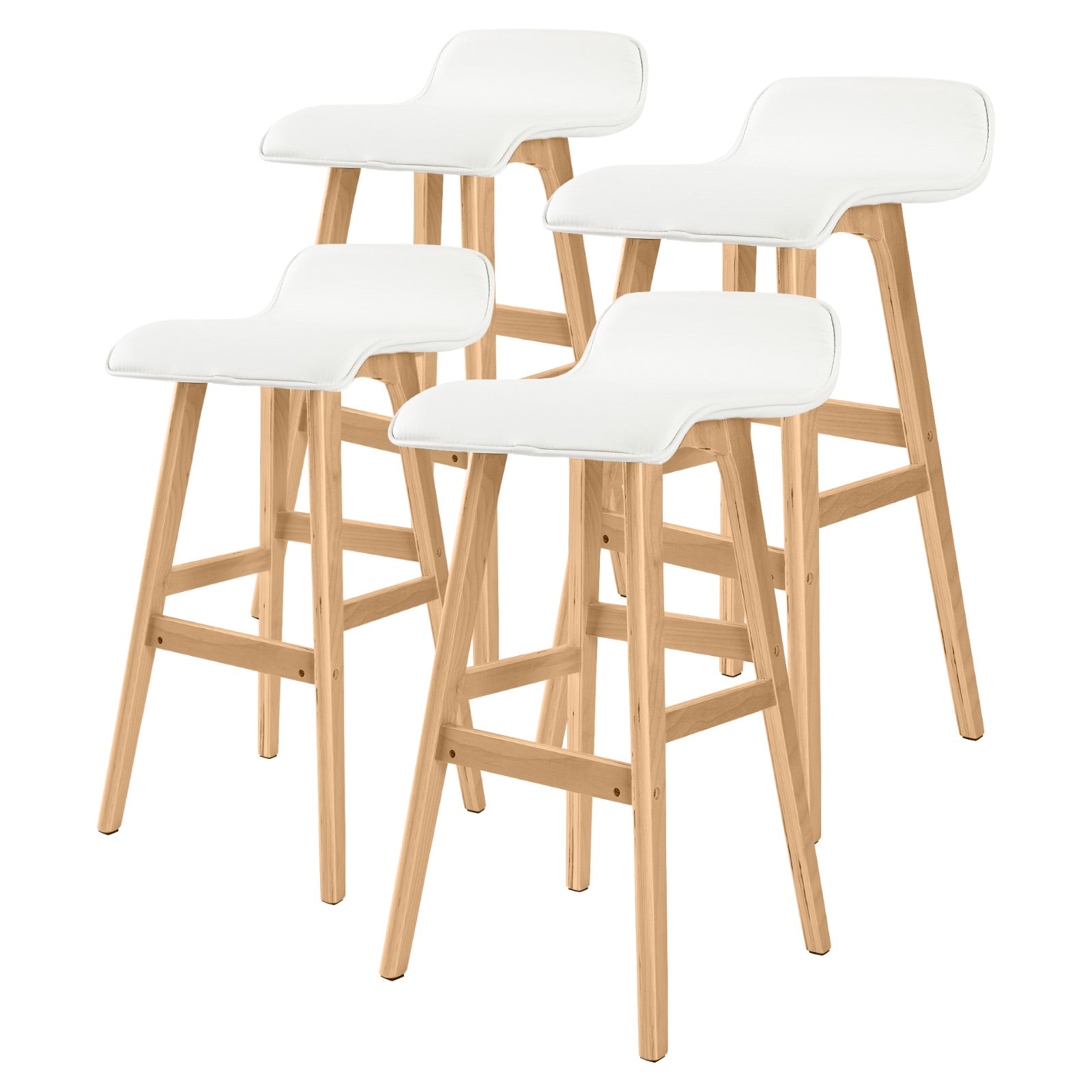4X Wooden Bar Stool Dining Chair Leather SOPHIA 74cm WHITE - TRENDZ